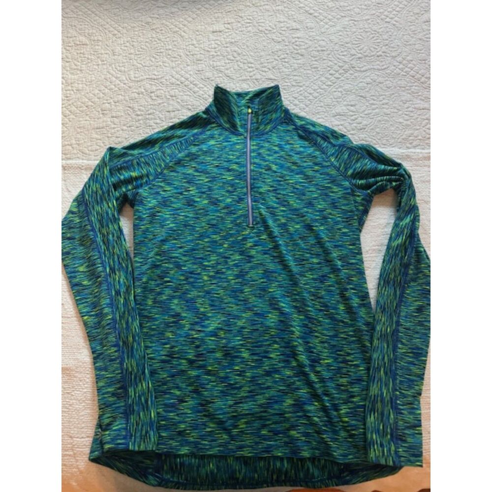 ATHLETA Mendoza Green Blue Space Dye 1/2 Zip Long Sleeve Athletic top, Small